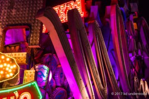 Colorful neon signs at night.