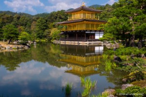 Golden temple reflected in serene pond.